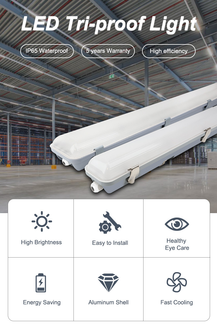 Parking Lots LED Triproof Light 5000K 6000K with 120° Beam Angle