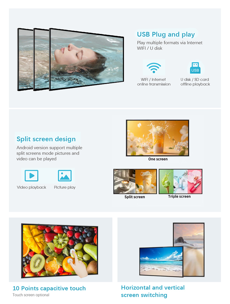 50 Inch LCD Digital Signage Advertising Screen Business Display Cloud Management Android Linux Windows With Protective Glass