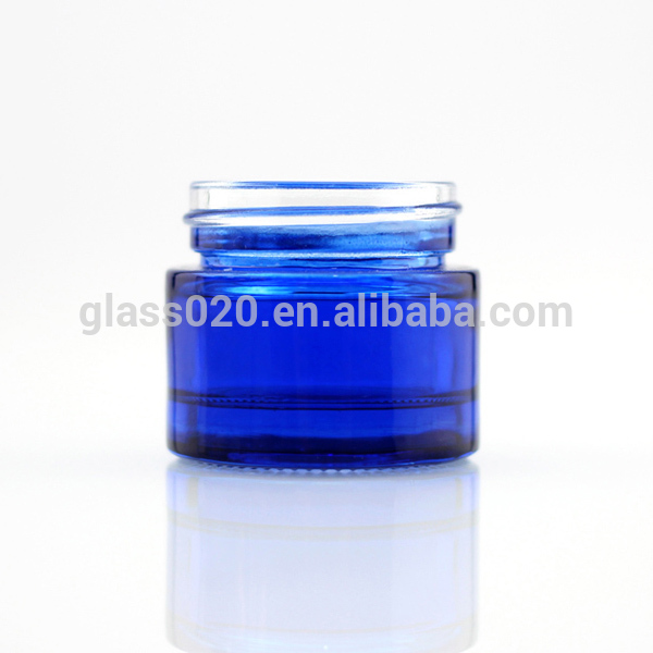 Empty Blue 30g Cream Glass Jars Luxury For Cosmetic With Lid