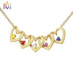 Heart In Heart Pendant Womens Engraved Necklace With Colored Stones