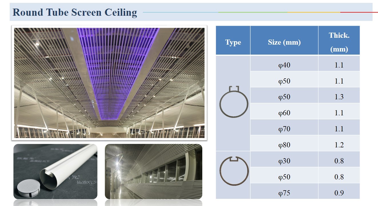 Linear Metal Dia 50/60/70mm Extruded Aluminium / Aluminum Profile Round Pipe Baffle Ceiling