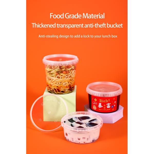 Transparent Round Plastic Food Storage Buckets Capacity 280ml/450ml/650ml Food Grade