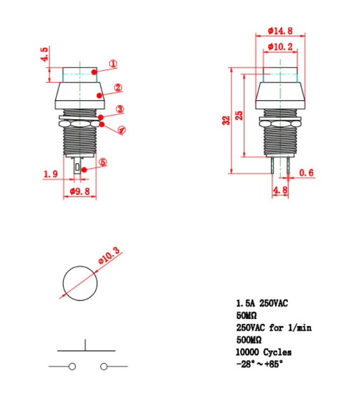Pbs1 - 7 Self Locking With Screw Button 0.5a Waterproof Electrical Switches 250vac