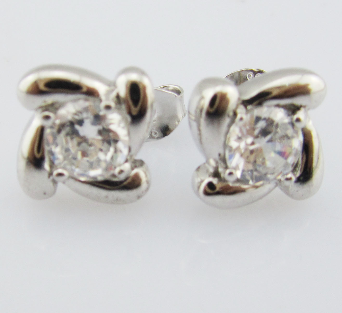 Swirl Silver White Stone Color 925 Sterling Earrings Cubic Zirconia Small Swirl Silver Post Earrings pure Earring