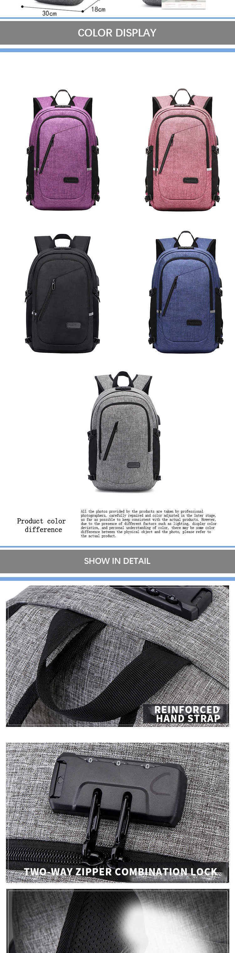 Anti Theft Short Trip Laptop Backpack Large Capacity Waterproof With USB Charging