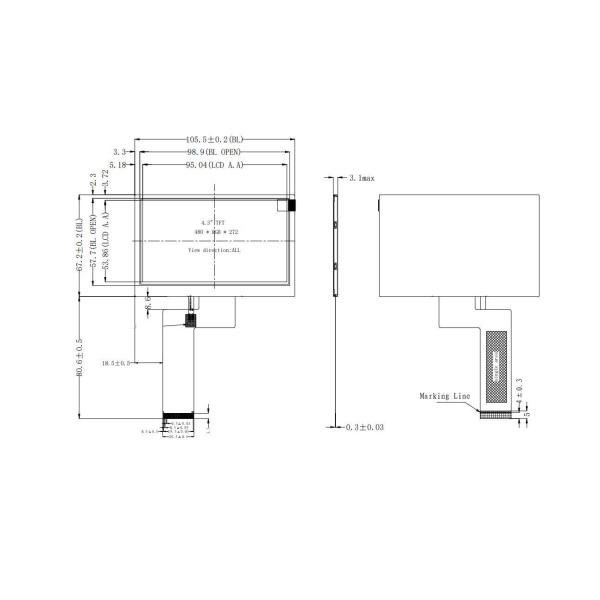 4.3 Inch Color TFT LCD Screen Modules 480x272 IPS 450nits Brightness Optional Touch Panel