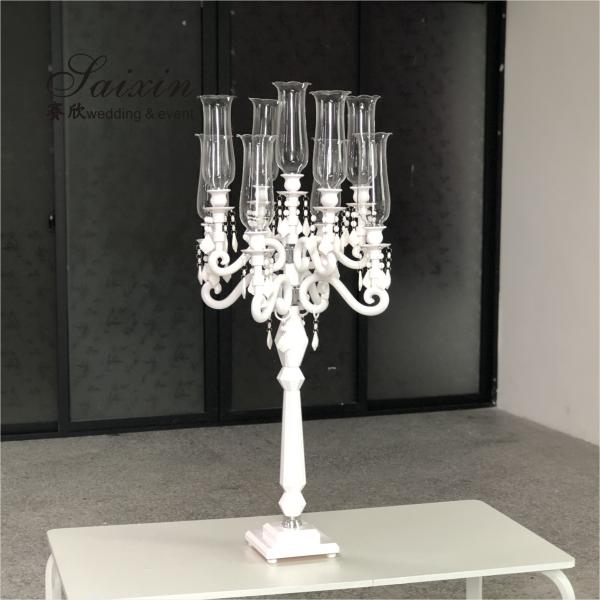 Blue Crystal Glass Candelabra Hurricane 9 Arm White Crystal Candelabra For Event