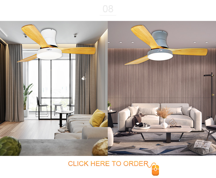 Modern Nordic Style 48 Inch 3 Wooden Blades Ceiling Fan with LED Light Energy Saving