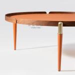 Round Metal Leg Italian Design Leather Modern Coffee Table