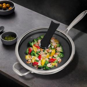 Wholesale Factory Wholesale PFOA Free Non Stick Works 18/8 Stainless Steel Wok Pan with Glass Cover from china suppliers