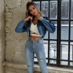 Contrast Sleeves Cotton Zip Through Youth 12oz Womens Short Jean Jacket