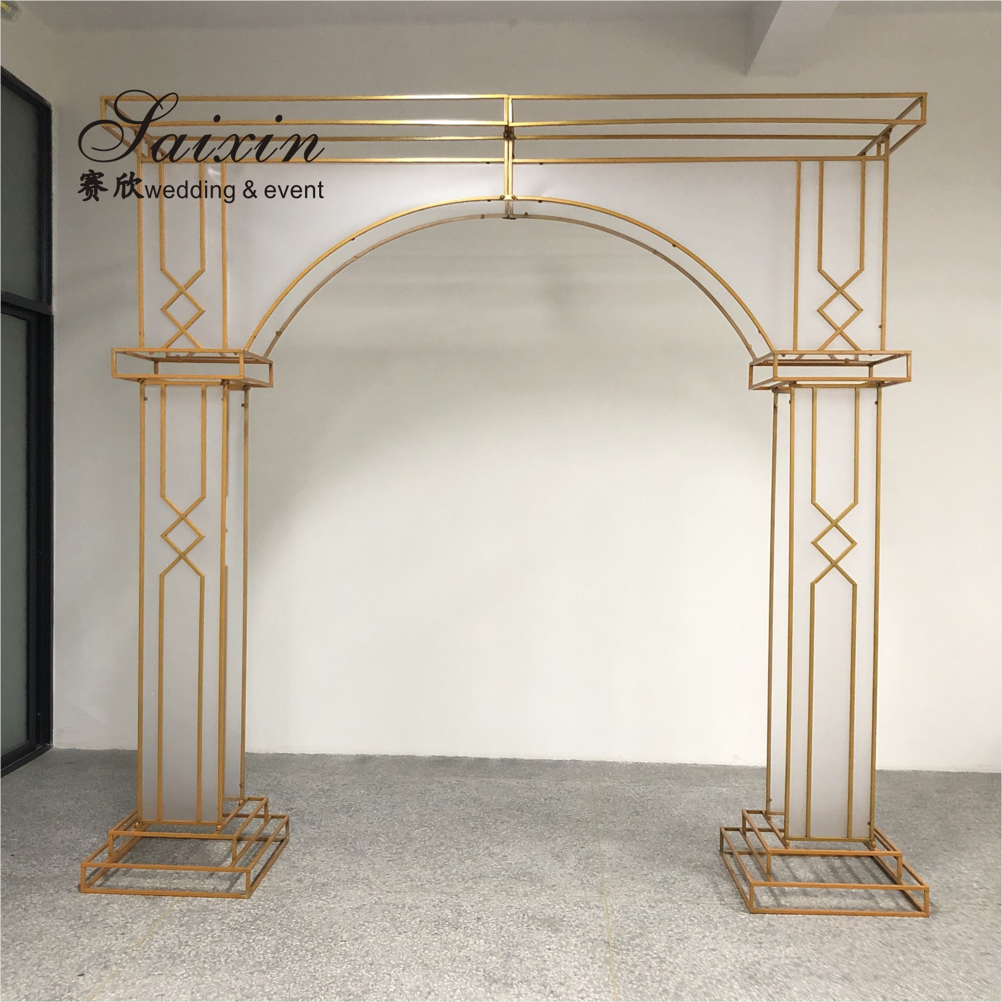 Factory luxury gold frame with white membrane arch for wedding furniture backdrop decoration