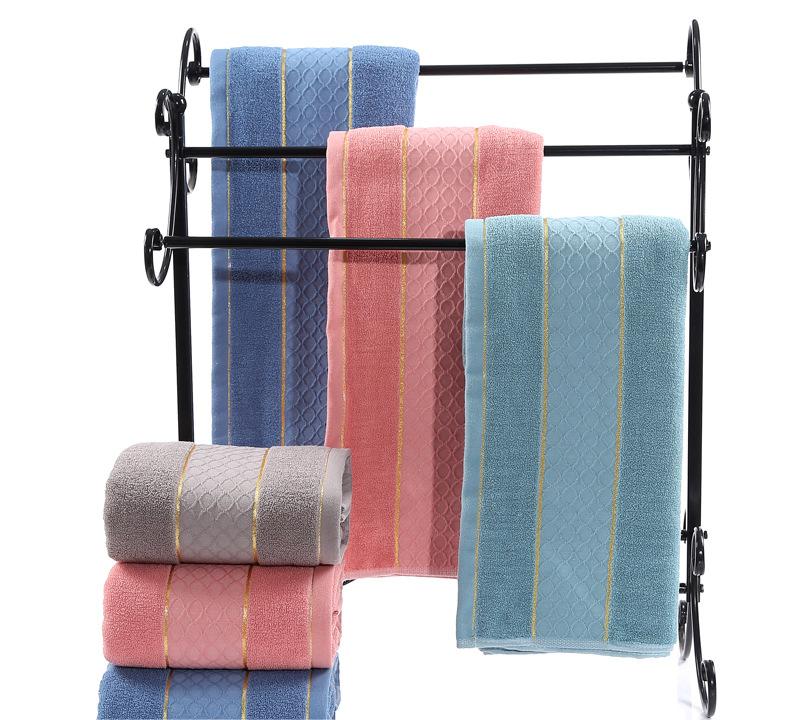 Highly Absorbent 32S Cotton Towel with Gold Edge and Solid Color Cut Pile Pattern