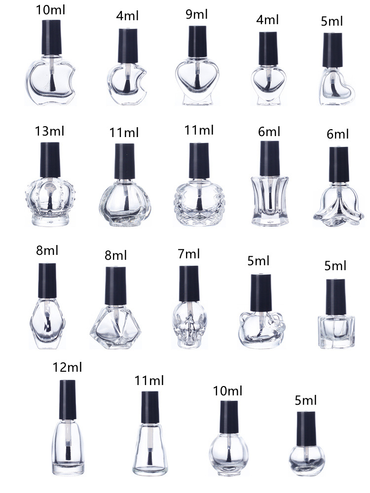 Glass Nail Polish Bottle with Cap and Brush Customized Design from Private Label
