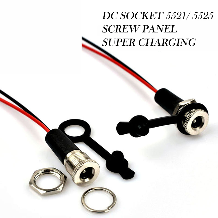 Panel Mount Threaded DC Socket Female Jack 5.5x2.1mm to 2 Wires Open Pigtail End Cable