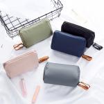 Women Blank Zipper Closure Satin Cosmetic Makeup Bag
