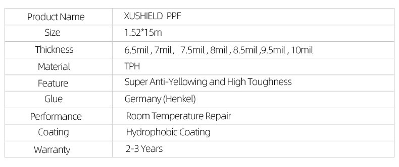 XUSHIELD PPF Film Anti Scratch Self Healing PPF TPH Gloss Clear Car Body PPF Paint Protection Film for Cars