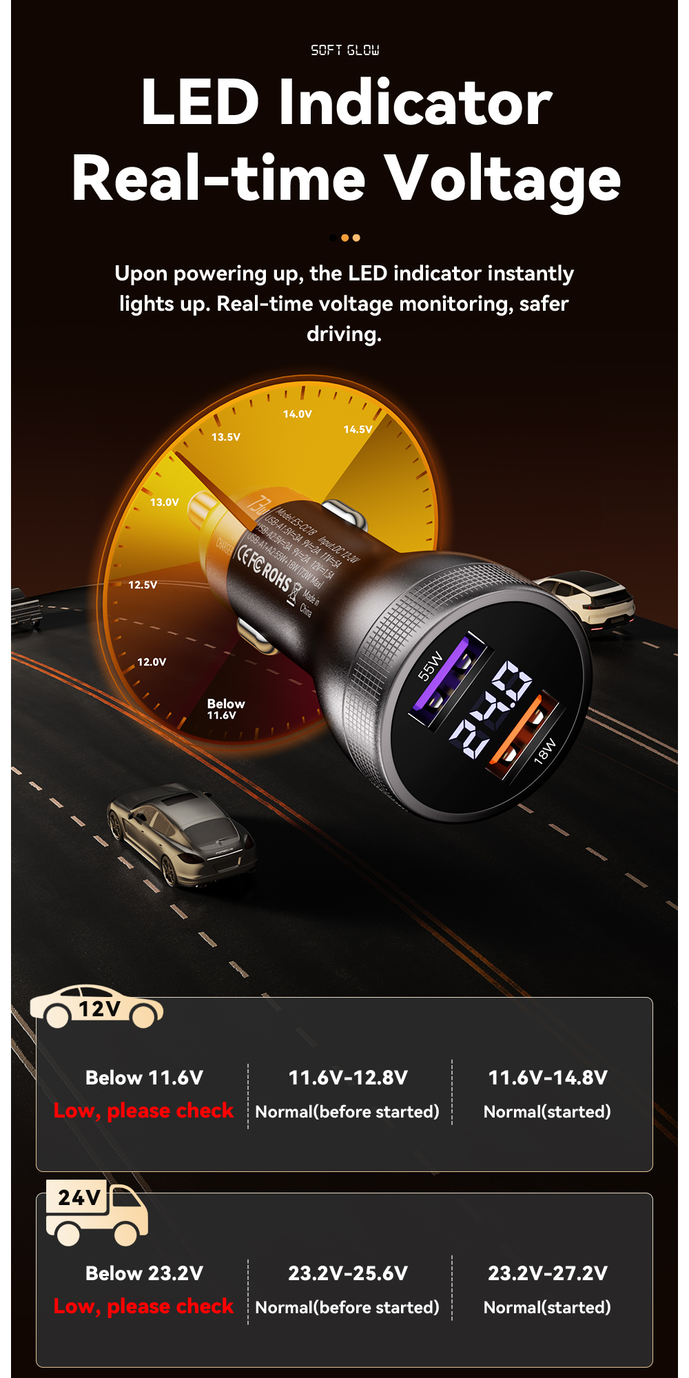 ESSAGER ES-CC18 Series 73W USB-A Car Cell Phone Charger Outlet Quick Car Charger