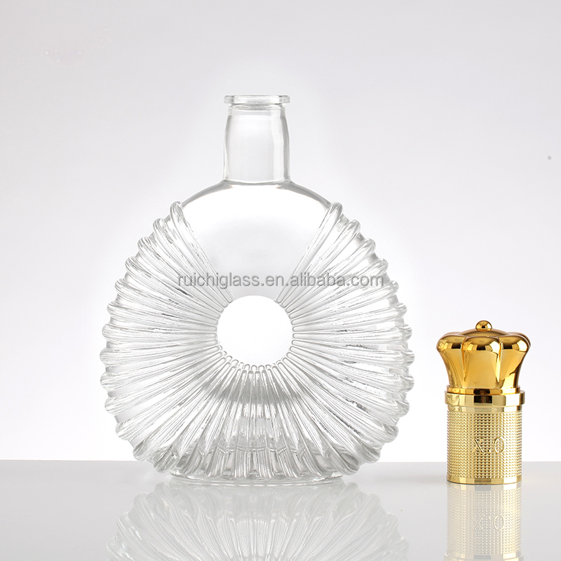 Beverage Hot Stamping Surface Handling Brandy Glass Bottles with Cap 500ml 750ml