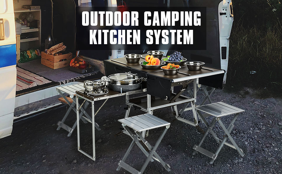 Aluminum Stainless Steel Folding Camping Table for Portable Kitchen in Car or House
