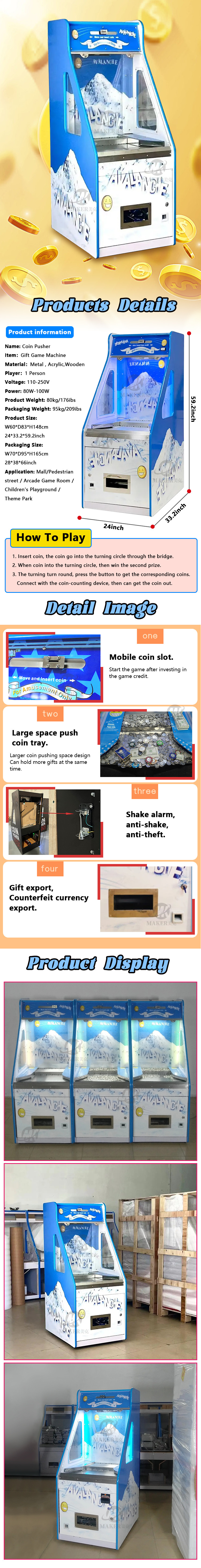 1 Player Arcade Coin Drop With Coin Mechanism Quarter Token Selection