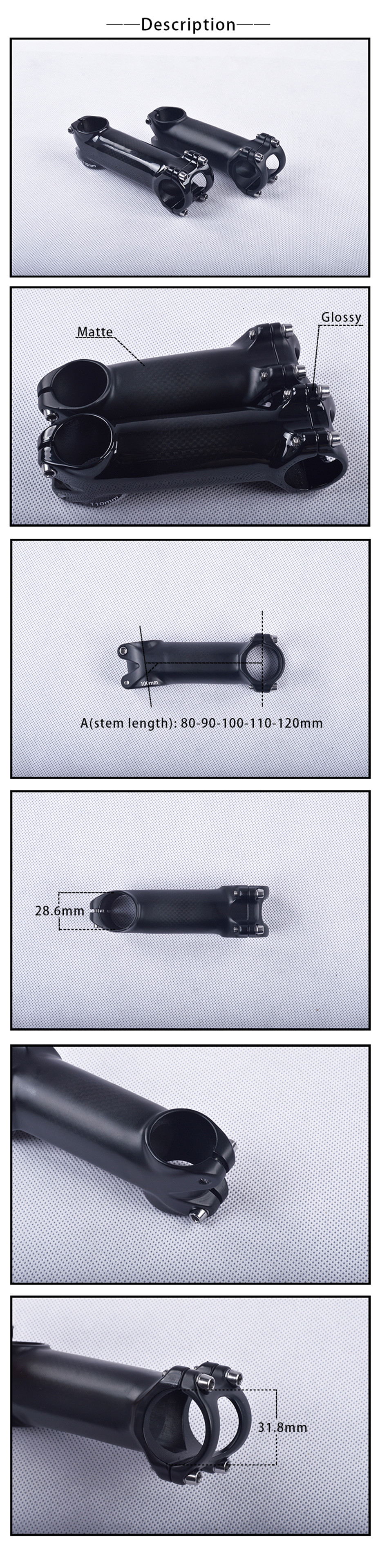 Aluminum Alloy Bicycles Parts Carbon Fiber 3K Weave Mountain Road Bike Stem 31.8mm
