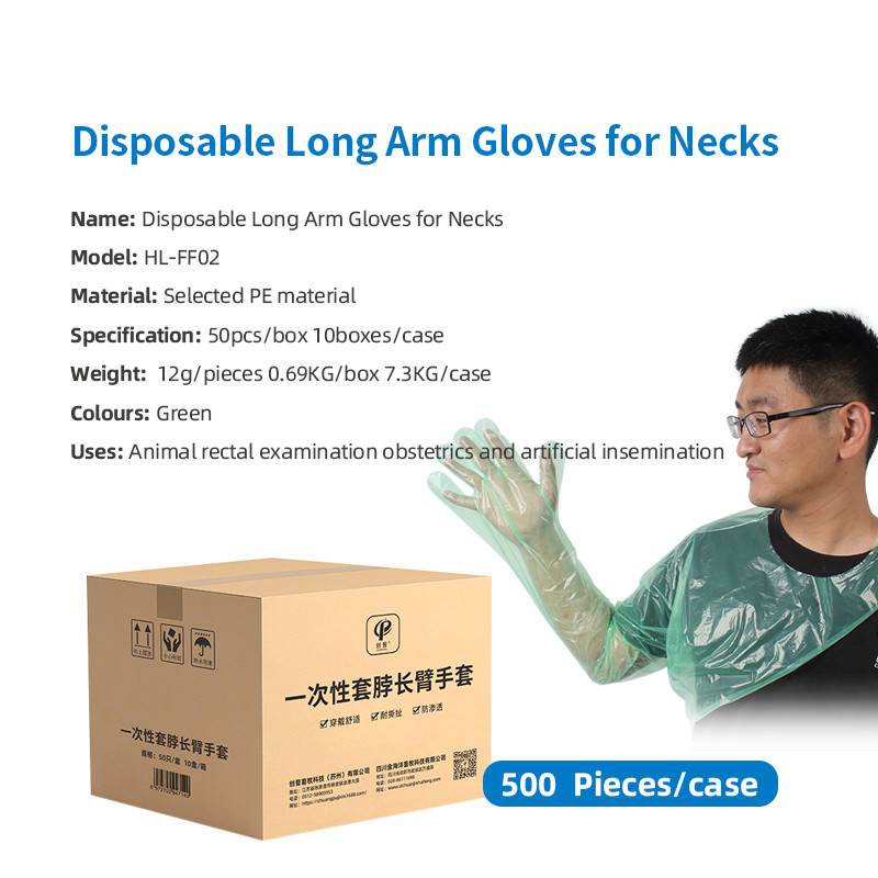 Veterinary Using Green PE Disposable Long Arm Gloves For Wearing Around Neck