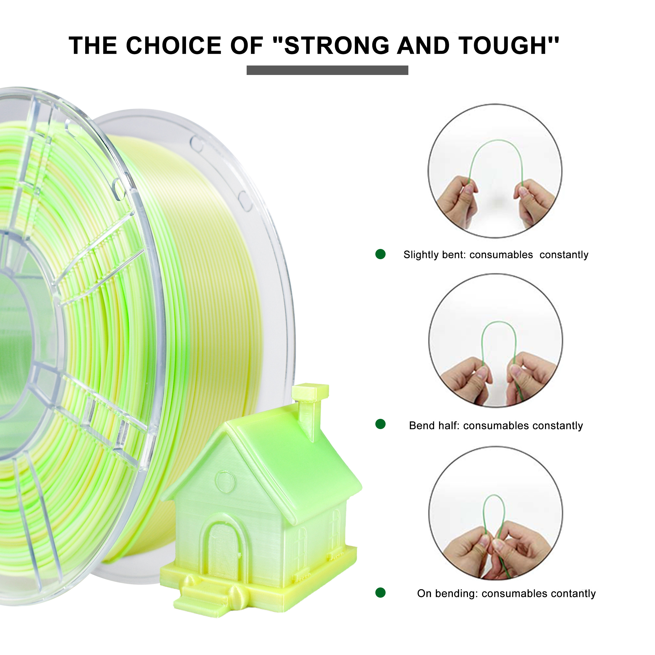 iBOSS High Toughness 3D Printing Filament Yellow Green White PLA+ 1kg Filament 3d Printed