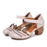 S341 Spring Hollow Leather Flowers Fashion Simple Single Shoes Ethnic Retro High