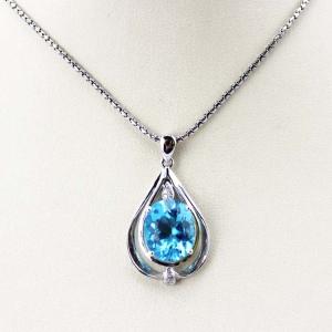 Wholesale Women Jewelry 10mm x12mm Oval Blue Topaz Cubic Zirconia Pendant Necklace (P38) from china suppliers