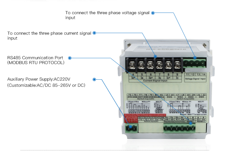 3 phase Multimeters power analyzers electrical power meter with wide power supply