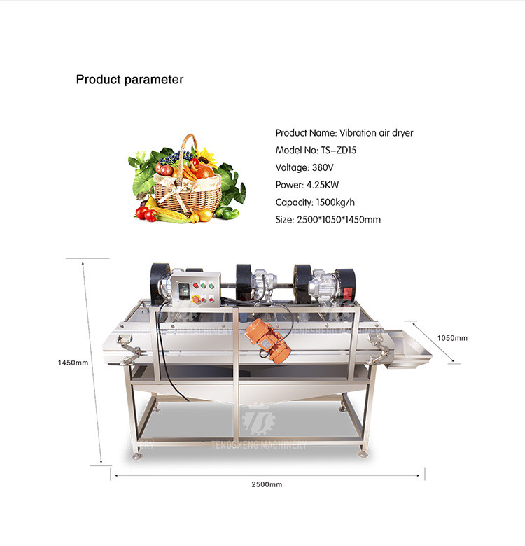 380V 4.25KW Fruit And Vegetable Dehydrating Air Dryer Large Vibrating Air Dryer
