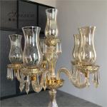 ZT-394 wedding decoration 6 arms cut glass cup tall gold color candle holder
