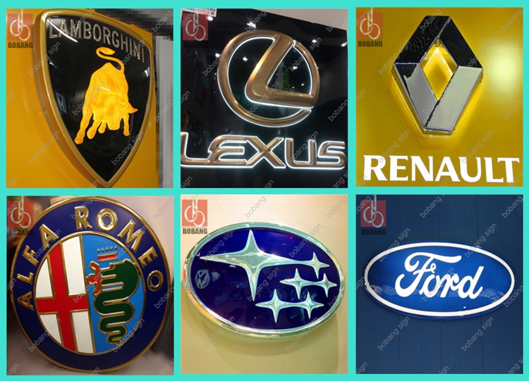famous outdoor large waterproof forntlit backlit and side vacuum forming arcylic lighting car logo for 4s car shop