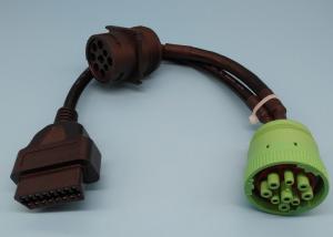Wholesale Green Deutsch 9 Pin J1939 Female to OBD2 OBDII 16 Pin Female and J1939 Male Splitter Y Cable from china suppliers