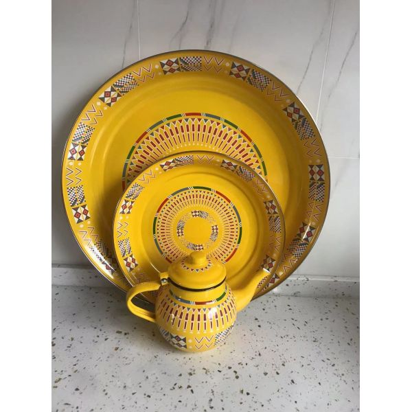 Classic Middle East Enamel Tableware Set Enamel Grill Kettle Set 0.7L 12L 15L Capacity