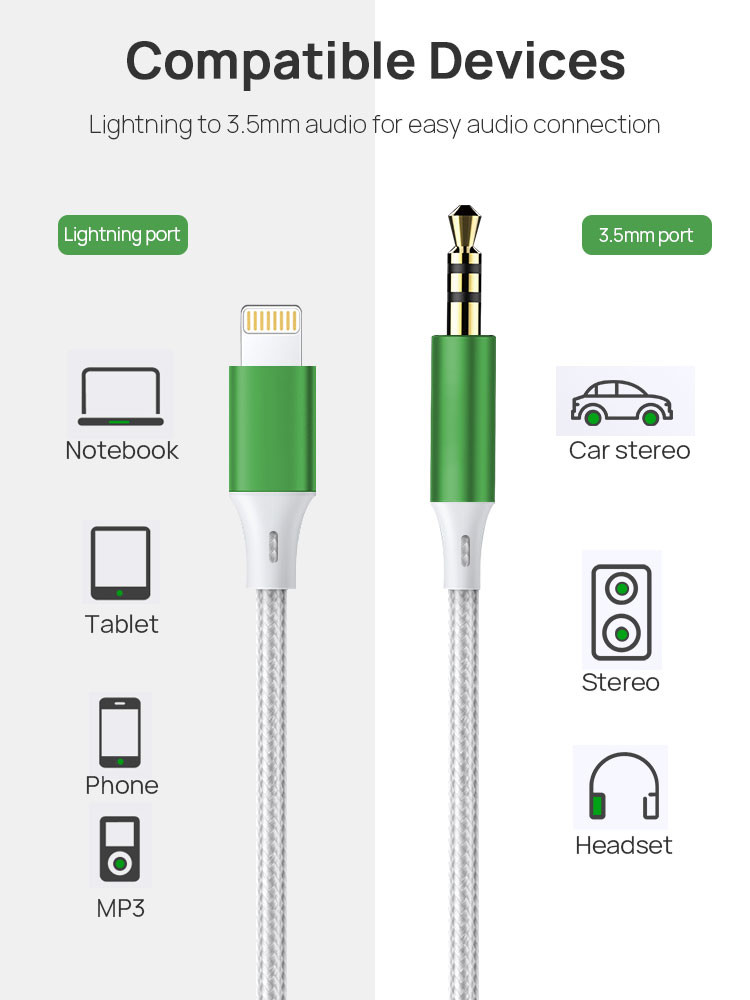 OEM 2M Iphone Lightning To Aux Cable For Car