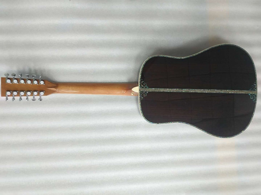 AAAAA all solid wood 12 strings dreadnought body fancy abalone handmade acoustic electric guitar