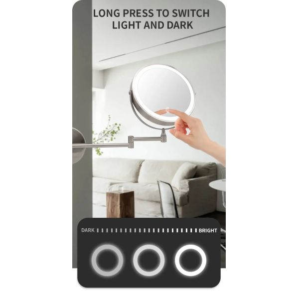 8 Inch Chrome 10x Magnifying Double Side USB Charging Bathroom 3 Color Makeup Mirror lamp(WH-MR-82)