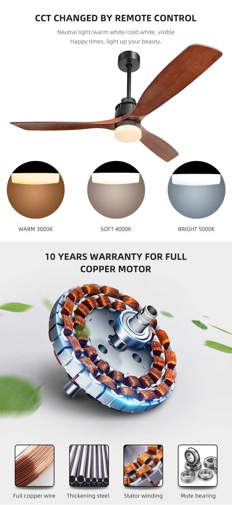 Fashion Adjustable 65W 60 Inch 3 Blade Ceiling Fan Light 1500lm