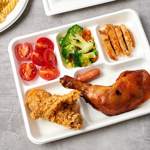5 Compartment Plates, 125 Pack Disposable Paper Plates, Biodegradable Sugarcane Plates, Eco-Friendly School