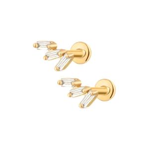 Wholesale Triple White Cubic Zircon Threaded Flat Back 925 Sterling Silver Earrings Express Shipping from china suppliers