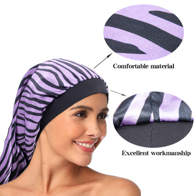Hot Stamping Satin Hair Bonnet , 50cm Elastic Sleep Cap For Long Hair