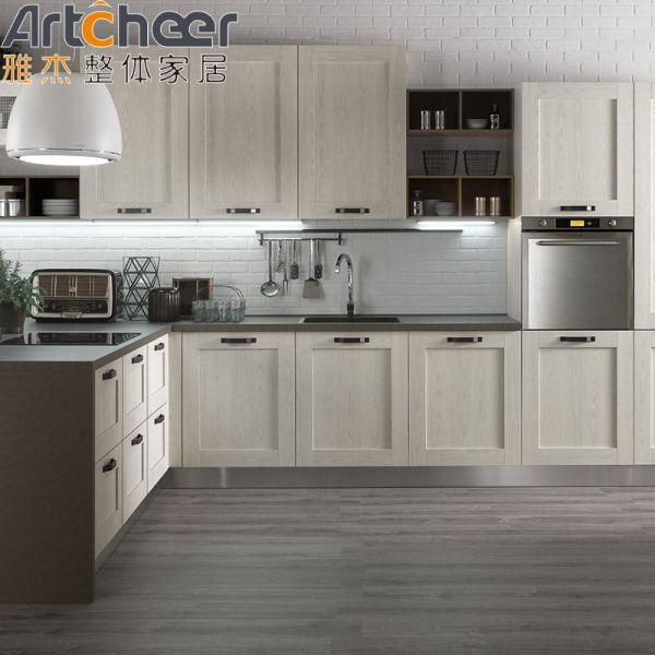 Minimalist Design Wood Kitchen Cabinet with Half Bullnose and Light Grey