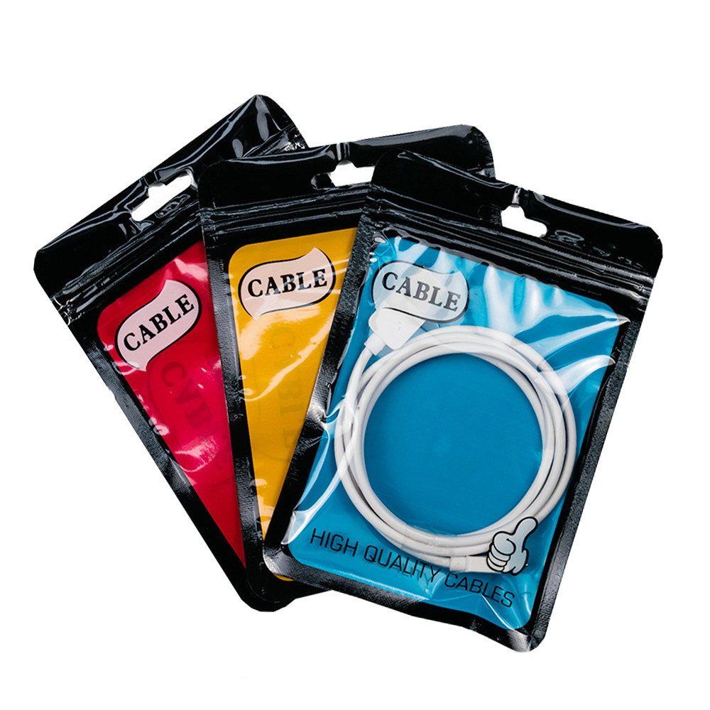 USB Cable Packing Heat Seal Inner Printed Mylar Aluminum Foil k Packing Bag With Eruo Hanger For Phone Charger Wir