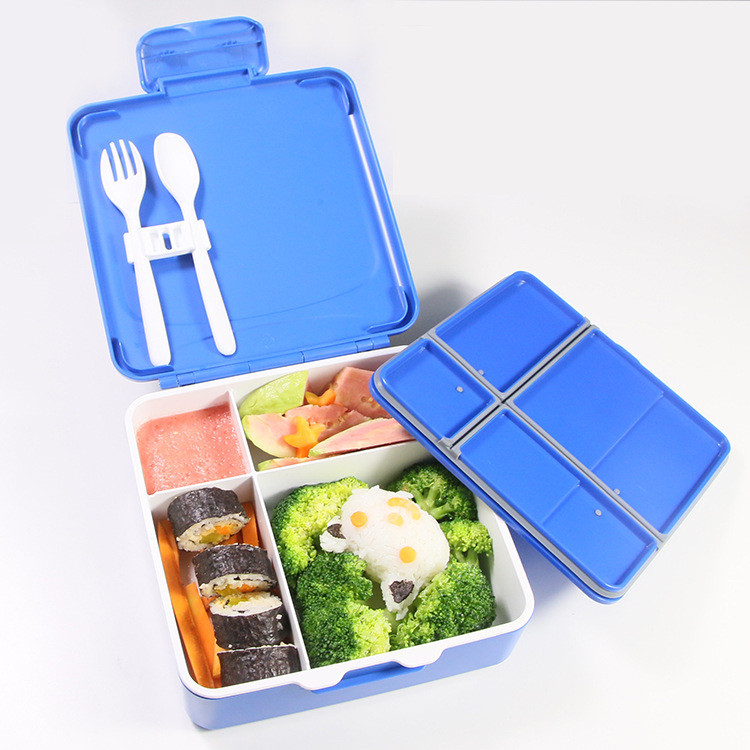 Flip Top Handle Seal Plastic Bento Lunch Box Portable Leak-Proof Blue