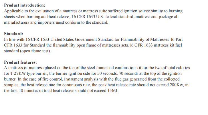 YYF057 Flammability Testing Equipment For Customized Household Mattress