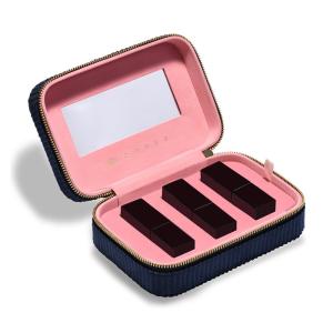 Wholesale Dark Blue Velvet Trio Travel Lipstick Case With Interior Mirror And EVA Insert from china suppliers