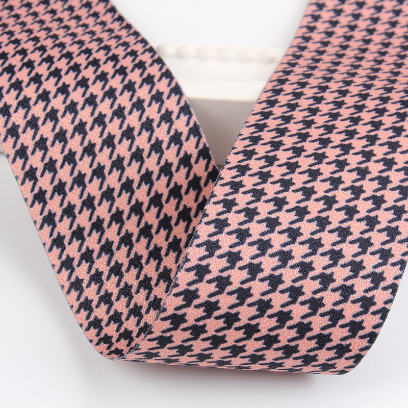 40mm Double Face Polyester Hound Stooth Ribbon for Ribbon Bow Making and Garment Decoration