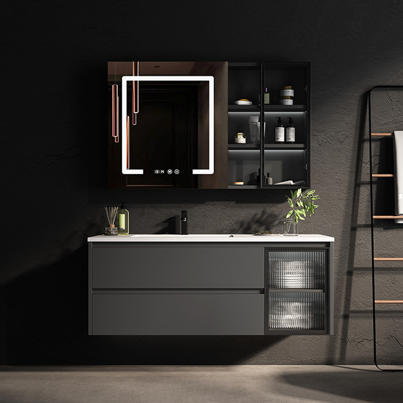 LED Mirror 39in Solid Wood Bathroom Cabinets Water Resistant Vanity